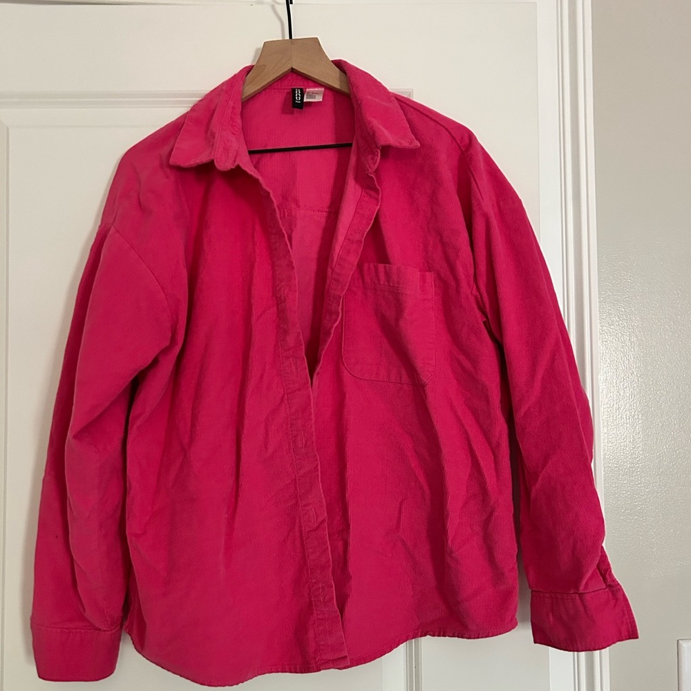 H&M Hot Pink Corduroy Button-Up Shirt